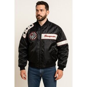 Vintage Snap-On Racing Jacket XL Black Satin Embroidered Tool Logo‎ USA